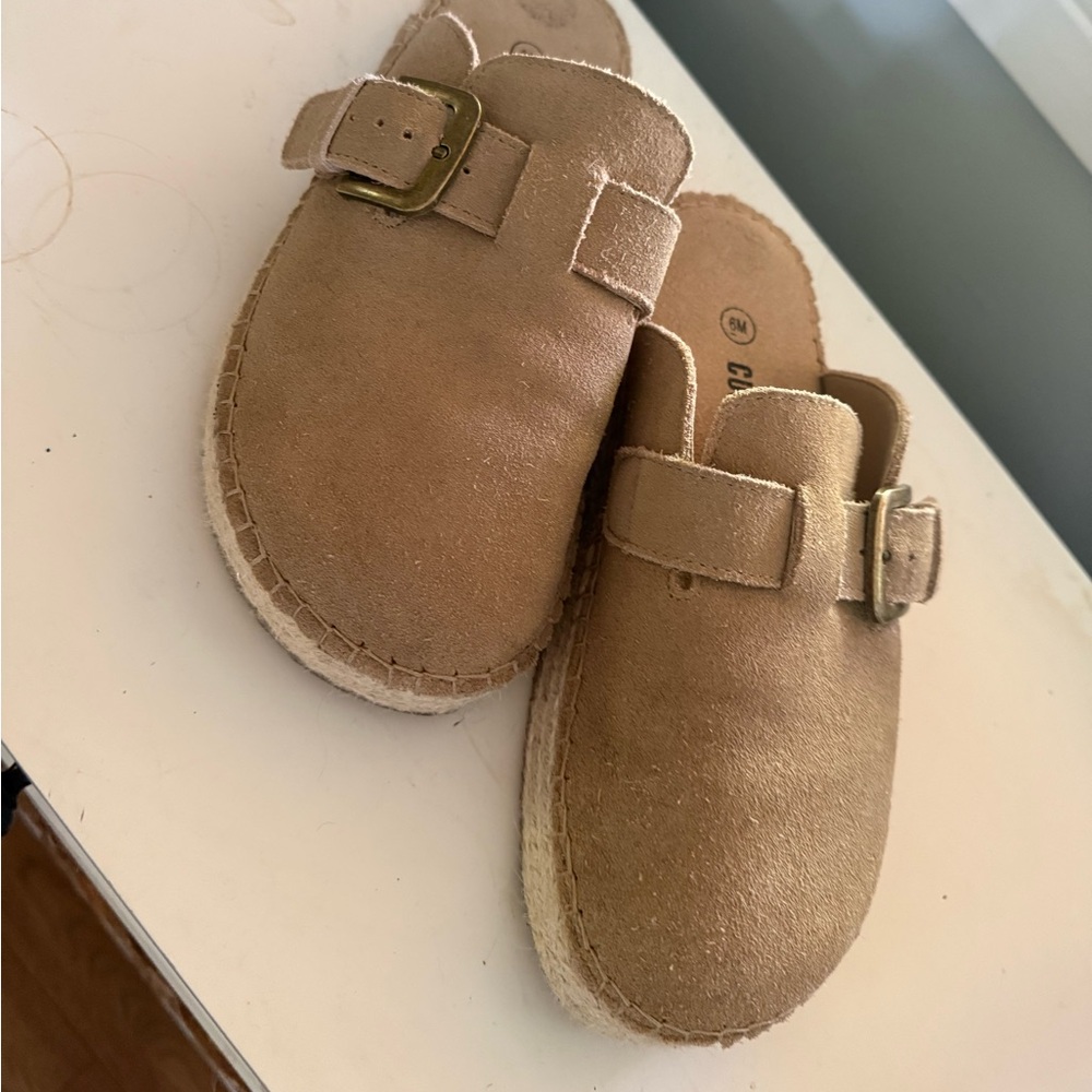 Tan Suede Slip-On Sandals